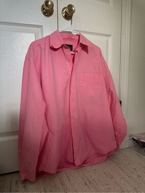 Vintage Relaxed Pink Button-Down Shirt with Chest Pocket